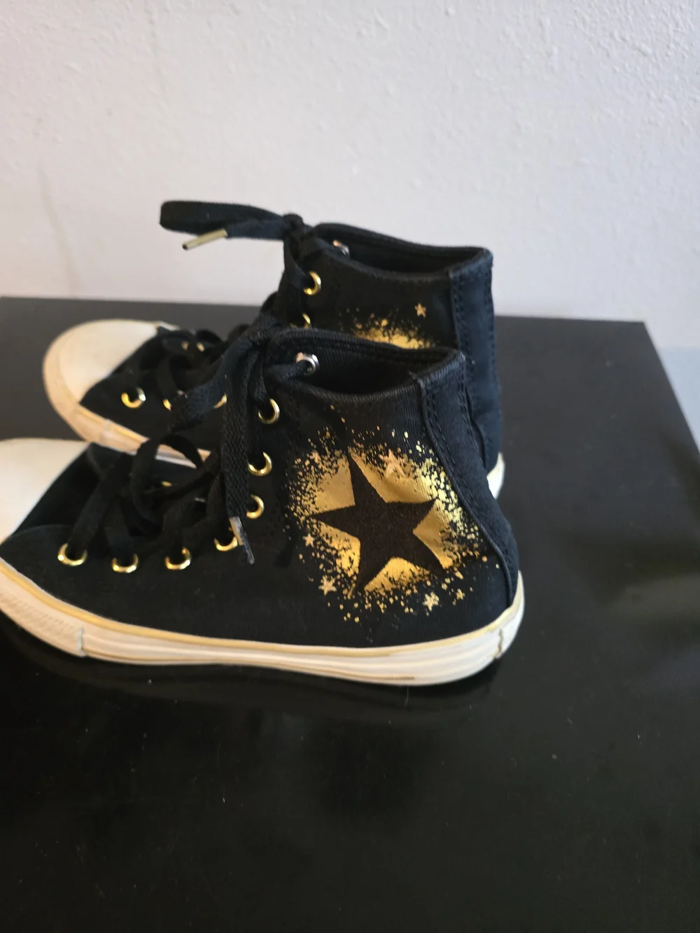 Kids Black High-Top Sneakers with Gold Star Accent